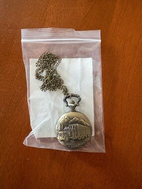 Vintage-Style Bronze Pocket Watch Necklace with Truck Relief